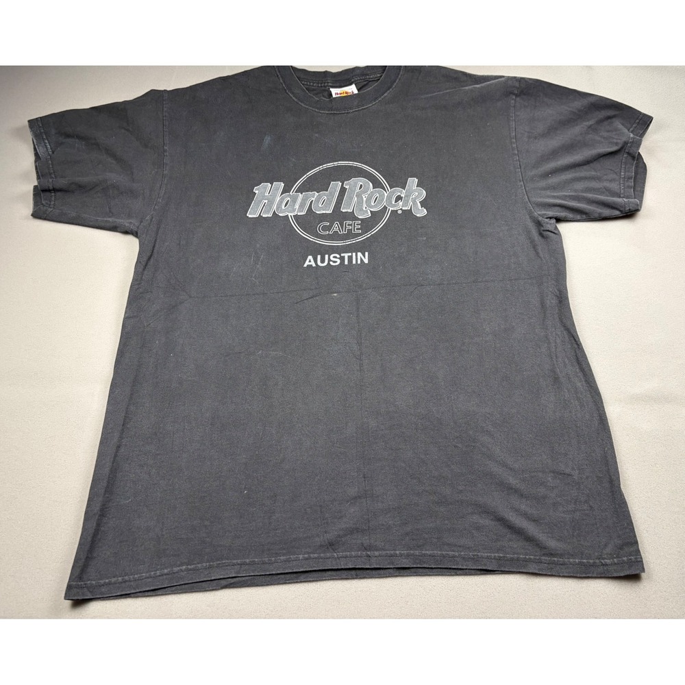 Hard Rock Cafe Austin T-Shirt Mens Large Black Silver Logo Graphic Tee Cotton